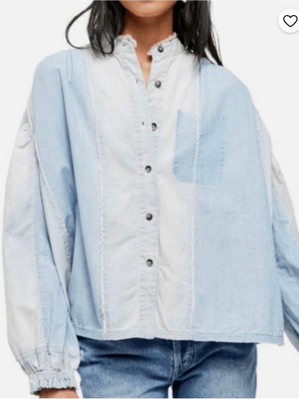 We the free Set Sail Distressed Denim size Small Oversized Shirt